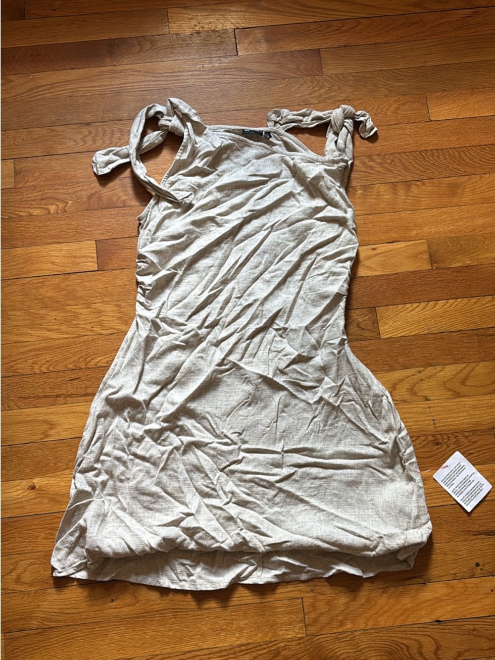 ASOS Linen Light Beige Tie-Strap Tank Dress